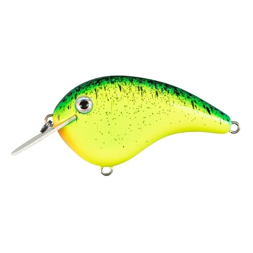 Strike King Chick Magnet Jr. Crankbait Fishing Lure, 1/4 oz, Dives 4-6 Feet, Premium Hooks - color: Chartreuse with Blue/Black Splatterback