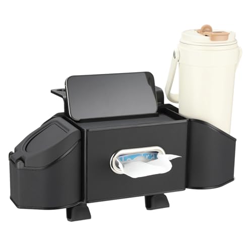 7-in-1 Car Seat Back Organizer, Multifunctional Storage with Cup Holder, Dual-Use Trash Can, Tissue Box, 2 Hooks, Easy to Install Back Seat Car Organizer