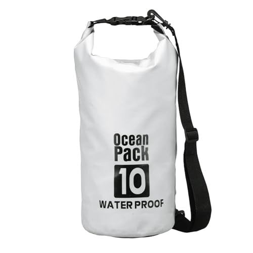 Waterproof Dry Bag, 10L Fit for Women Men Water Proof Bags Lightweight Dry Storage Floating Backpack with Whistle for Travel Backpacking Boating Kayaking Camping (White) - color: White, size: 10L