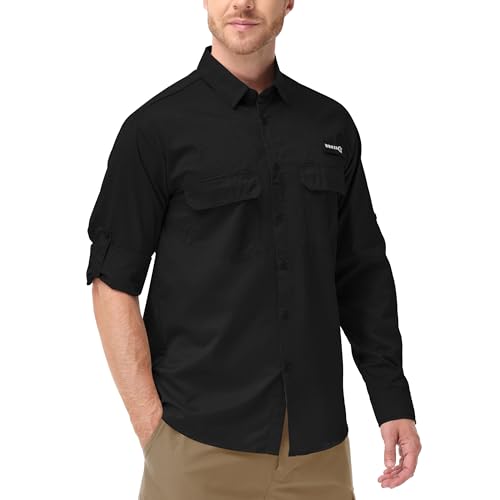 Satankud Mens Long Sleeve Fishing Shirts UPF 50+ Sun Protection Cooling Hiking Shirt for Travel Safari Work - color: Black, size: XX-Large