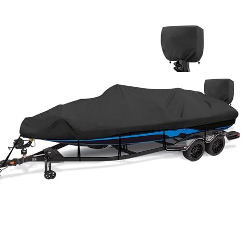1200D Waterproof Boat Cover - Fits 20' to 22' ft Bass, V-Hull, Tri-Hull, Fish & Ski, Runabout Bowrider Boats - Heavy Duty Canvas Black - color: Black, size: Model D: Fits 20'-22' L X 102" Beam Width