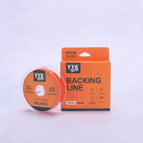 YYKBlueSky 8 Strand Dacron Fly Line Backing, 55 Yards, 20/30 LBS Optional, Abrasion Resistant & Colorfast, 5 Colors Available for Fly Fishing - color: Orange & Black, size: 30LBS