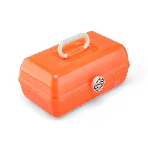 Caboodles On-The-Go Girl Makeup Box, Orange Shimmer, Show Girl Collection, Hard Plastic Makeup Organizer Box, Built-In Mirror, Secure Latch for Safe Travel, Spacious Storage for Large Items - color: Orange Shimmer Show Girl