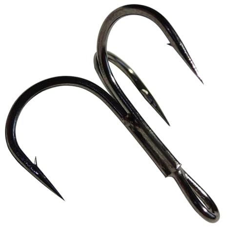 CAJOAUIS100pcs Fishing Treble Hooks Sharp Black Treble Fishing Hooks Round Bend Strong High Carbon Steel Barbed Fish Hook for Catfish Bass Trout Freshwater Saltwater Size: 2#-12# - size: 4#-100pcs