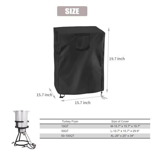 Turkey Fryer Cover for King Kooker, Waterproof Cover for Crawfish Boiler Outdoor Deep Fryer Seafood Boil Pot, Heavy Duty Cover for Seafood Boil Pot and Burner kit-Black - size: 15.7"W x 15.7"D x 19.7"H