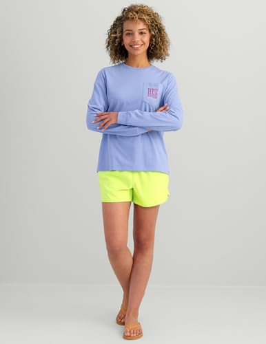 HUK Women's Pocket Tee, Comfortable Performance Fishing Long Sleeve T-Shirt with Chest Pocket for Women - color: Love Water - Lightning Sky, size: X-Small