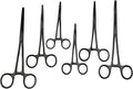 6 Piece Curved & Straight (8", 6.25" and 5") Black Coated Hemostat Set, Stainless Steel Locking Tweezer Clamps - Ideal Hemostats for Nurses, Fishing Forceps, Crafts and Hobby