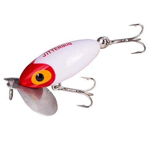 Arbogast Jitterbug Topwater Bass Fishing Lure - Excellent for Night Fishing - color: White/Red Head, size: 2 1/2" 3/8 oz