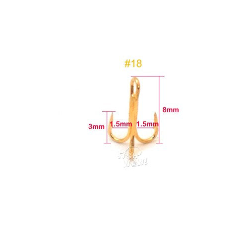 20pcs Fish WOW!® Fishing 3X Strong Treble Hooks Gold - Size #18 Tiny Size