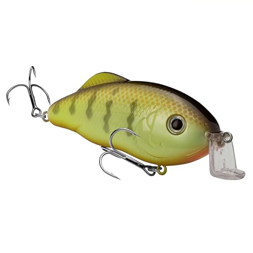 Strike King Hybrid Hunter Shallow Jr. Fishing Lure, Shallow Diving Crankbait, 90-Degree Bill, 3D Eyes, Loud Rattle, Dives 1 to 3-Feet,Size 4 & 6 Treble Hooks - color: Chartreuse Perch, size: 1/2 oz
