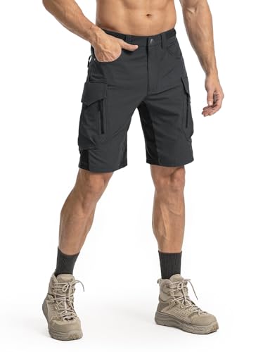 Moosehill Men's Hiking Cargo Shorts: Quick Dry Lightweight Stretch Outdoor Fishing Camping with 9 Pockets (Self-Storing) - color: Dark Grey, size: 38