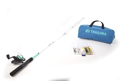 Fishing Kit with Rod, Pre-Spooled Reel, Tackle, Hooks, Zip Carry Case - Camping/Hiking/Kayaking/Boat/RV/Car/Cabin/Cottage
