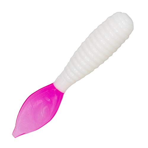 Charlie's Worms Artificial Fishing Bait Spade Tail Grub, Freshwater Saltwater Bass Fishing Lures Scented Soft Baits 12pk - color: Pink and White