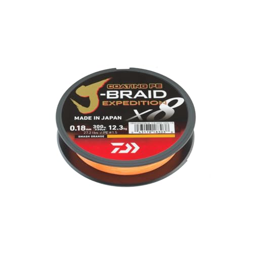DAIWA J-Braid Expedition X8E, 300m, Smash Orange, Braided Fishing Line - size: 330yds / 21.6lbs