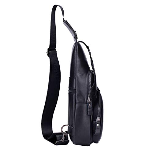 Hebetag Leather Sling Bag Crossbody Backpack for Men Women Outdoor Travel Shoulder Chest Pouch Casual Hiking Pack - color: #04black