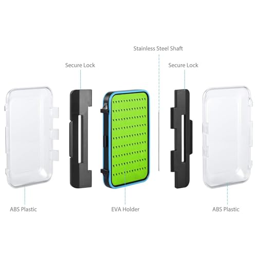 Gonex Fly Boxes for Fly Fishing Jig Boxes Two-Sided Waterproof Lightweight Fly Fishing Box Easy Grip Transparent Lid Fly Fishing Lures Box, 5.9"x 3.8"x 1.77", Green - color: Green, Black, Transparent, size: Size B (5.9"x 3.8"x 1.77")