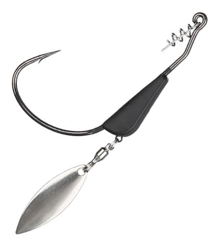 Reaction Tackle Tungsten Bladed Underspin Swimbait Hooks, Weighted Weedless Jig Heads for Bass, Pike, and Musky, Freshwater and Saltwater Fishing (3-Pack) - color: Black, size: 3/8 Oz - 5/0 Hook