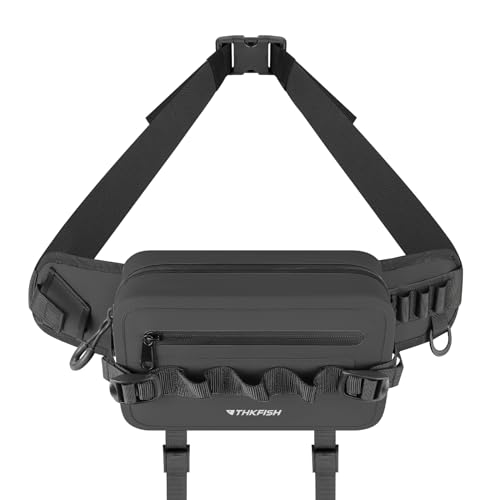 THKFISH Waterproof Fishing Waist Pack with Fishing Rod Holder, Airtight Zipper Closure, Lightweight Sling Fishing Waist Bag for Fly Fishing - color: Black