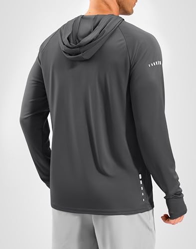 Men's Sun Protection Hoodie Shirts Long Sleeve UPF 50+ Swim Shirts for Men Rash Guard Fishing Shirt Quick Dry - color: Dark Grey, size: Large