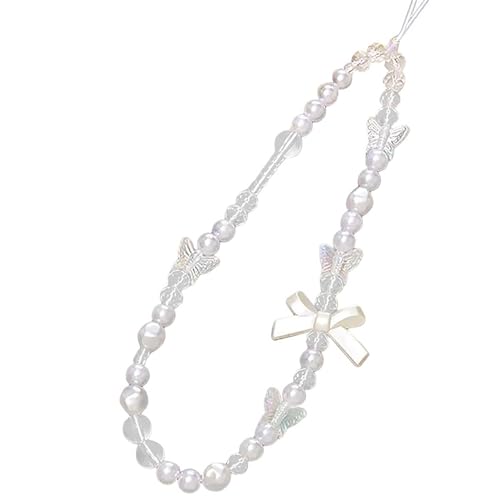 Beaded Phone Lanyard Wrist Strap Phone Charms Fixed Beads Pearl Chain - color: PC-xx-1