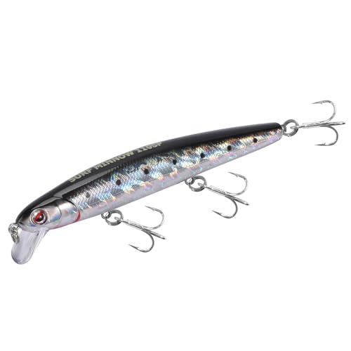 LITTMA California Surf Fishing Lures Saltwater Jerkbait Crankbait Surf Minnow 110/125 - Metallic Sardine Super Glow & Pearl Pink Belly Glow Lures for Halibut & Striper Fishing - color: Anchovy, size: 110mm - 5/8oz