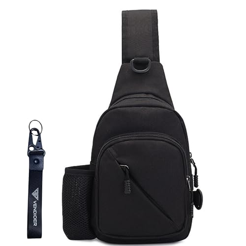 Tactical Chest Sling Bag with Water Bottle Holder & Key Ring Strap, Military Molle Camouflage Backpack for Fishing