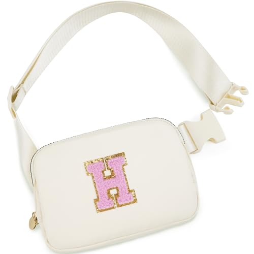 Uygafly Birthday Gifts for 4 5 6 7 8 9 10 11 12 13 Year Old Girl,Gift for Teen Girls Kids Toddler,Personalized Initial Fanny Pack Purse Crossbody Bag Belt Bag Cute Trendy Stuff | Cream,H - color: Cream, style: H