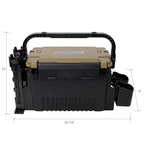 Dual-layer Fishing Tackle Box, Tackle Box Organizer Fishing Box Large, Plastic Portable Tackle Storage Box with 2pcs Rod Holder, 2pcs Cup Holder, 1pc Carring Strap - color: Army Green