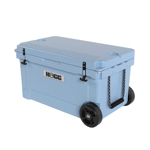 Hogg Rotomolded Coolers, Ice Chest with Wheels, Wheeled Cooler, Rotomolded Ice Chest, Dry Storage, Fishing and Camping Items, Birthday Gifts for Men - color: Clear Sky, size: 65qt
