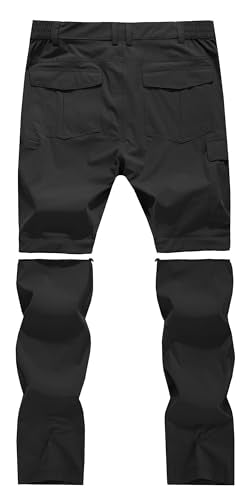 Men's Convertible Hiking Pants Zip Off Quick Dry Lightweight Safari Travel Camping Fishing Cargo Outdoor Pants - color: Black, size: 32