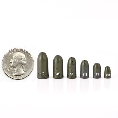 12 Pack Tungsten Bullet Fishing Weights, Insert Free Worm Sinkers, 1/8 3/16 1/4 3/8 1/2 oz - color: No Chip Black, size: 1 oz - 5pcs
