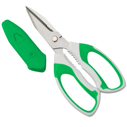 BoFuYuan 8-Inch Utility Scissors All Purpose Heavy Duty, Serrated Blade, Green Comfort Grip for Cutting Carpet, Cardboard, Leather, Fabric, Multipurpose Sharp Shears for Kitchen, Garden, Office, Carft - color: Green