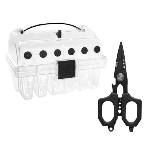 Aventik Clear Fishing Line Organizer Built-in Cutter & Silicone Holes 6C/8C Clear Tangle Free Spool Storage Box for Fishing Line Management - color: 6C Storage+Fishing scissor