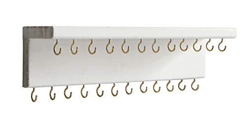 SANY DAYO HOME Jewelry Organizer with 24 Hooks and Cosmetics Shelf, 12 x 3 x 4 inches Wall Mounted Rustic Pine Wood Holder for Necklaces and Bracelets, Suitable for Kids and Adults (Retro White) - color: 24 Hooks Retro White