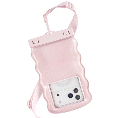 Case-Mate Wavy IP68 Waterproof Large Phone Pouch - Ballet Pink Twinkle | Hidden Pocket for Card/Cash - Floating Phone Case w/Crossbody Lanyard - Fits All Phones - Beach Cruise Ship Travel Essentials - color: Wavy Ballet Pink Twinkle