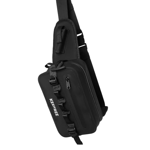 Waterproof Waist Bag with Fishing Rod Holder, Fanny Pack with Airtight Zipper Closure Multi-functional Lightweight Tackle Bag for Fly Fishing Outdoor Sports Camping Kayaking (Black)