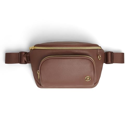 HUGGIES Unisex-Adult Diaper Waistpack Crossbody Bag - color: Cognac Leather