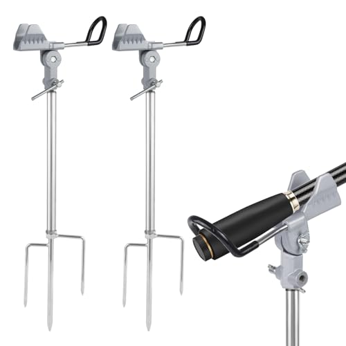 Stedan 2 Pack Fishing Rod Holders, Ground Fishing Rod Pole Brackets, 360 ° Adjustable & Detachable Easy to Carry Folding Fishing Equipment on Lakes, Rivers - color: New Silver