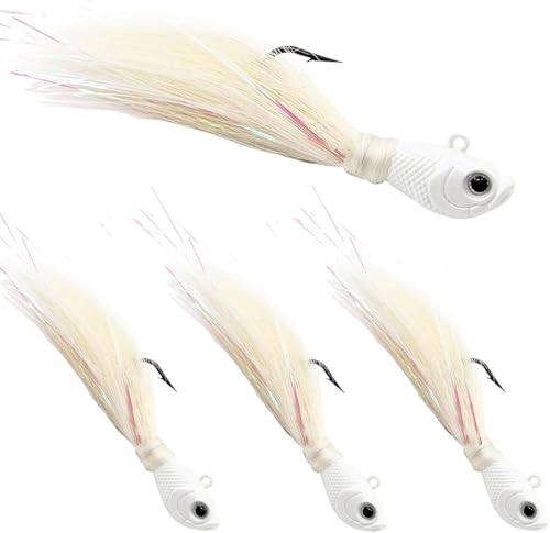 Bucktail Jigs Saltwater 3Pcs/5Pcs Fish Hair Jig Lure Hooks,Fishing Hair Swimbait Jig Head Deer Hair Jig Surf Fishing for Walleye Striper - color: white, size: 1oz_3pcs