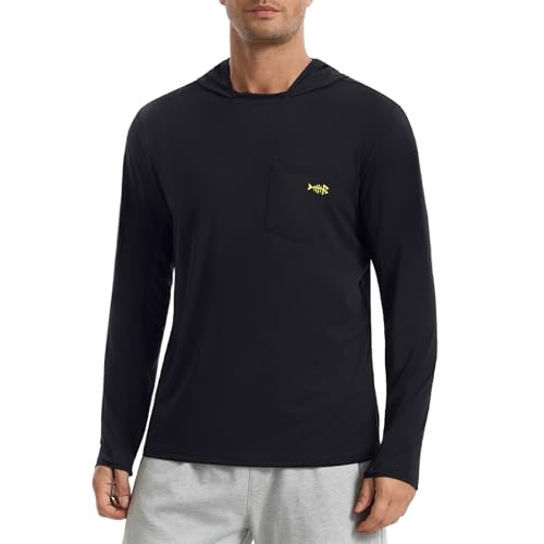 BASSDASH Men’s UPF 50+ Fishing Hoodie Shirts with Chest Pocket Lightweight UV Sun Protection Long Sleeve Hiking Sports FS34M - color: Black, size: 3X-Large