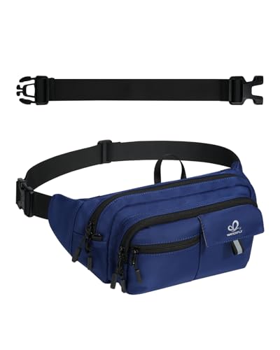 WATERFLY Fanny Pack Waist Bag: 3L Waist Pack with Anti-Theft RFID Blocking, 9 Pockets & Adjustable Belt Water Resistant Hip Pack for Women Men Travel Hiking Running - color: Navy Blue