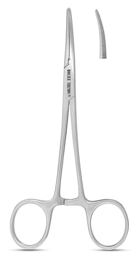 Hemostat Crile Forceps 5.5" Versatile Fishing Pliers Forceps, Stainless Steel, Piercing Tweezer Serrated Long Serrated Jaws, Locking Mechanism, and Lightweight Design (1,Curved) - size: 1,Curved