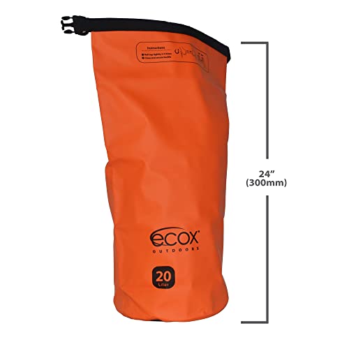 ecox Outdoors Waterproof Dry Bag for Outdoors Activities High Grade 500D PVC Construction Includes Waterproof Phone Case and Side Strap for Easy Carry 10L and 20L Models