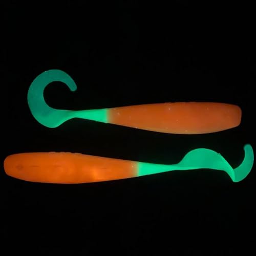 A.M. Fishing Curly Tail Jerkshad 4 Inch Soft Baits Garlic Infused,– 8 Pack – Saltwater & Freshwater Fishing Lures for Bass, Redfish, Snook, and Trout - color: Red Glow