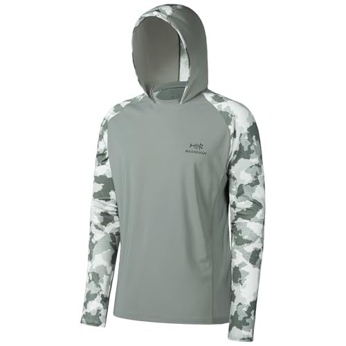 BASSDASH Men’s UPF 50 Performance Fishing Shirt Cooling Hoodie Camo Long Sleeve FS17M - color: Ash Grey/Ash Green Camo, size: Small