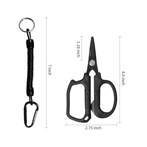 JARVISTAR 4.65" Fishing Scissors - Heavy Duty Line Cutter with Spring Clip Keychain, Dual Serrated Stainless Blades - Cuts Braided, Mono & Fluorocarbon Lines for Saltwater & Freshwater Black - color: Black