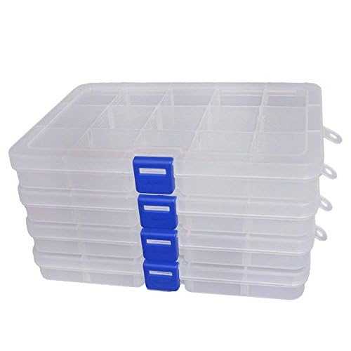 Qualsen 15 Girds Bead Organizer with Adjustable Dividers(12 Pack)，Earring Organizer Box and Small Plastic Organizer Box for Jewelry, Beads, Earrings, Crafts, Screws and Fishing Tackles Small Items - size: 15 Gird-12pcs