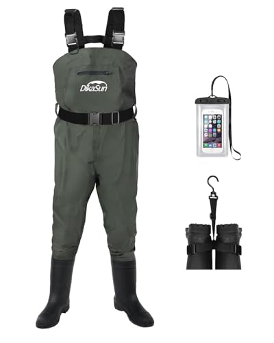 Fishing Waders for Men & Women, Waterproof 2-Ply Nylon/PVC Chest Wader with Boots for Outdoor Sizes 4-13 Bootfoot - color: Green, size: US-M11