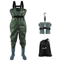 GREENWATER Fishing Chest Waders for Men Women with Boots Waterproof 2ply Nylon PVC Lightweight Bootfoot Waders for Hunting - color: Green