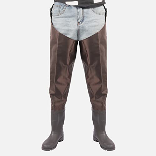 GREENWATER Hip Waders for Men Women with Boots Waterproof,2-Ply Bootfoot Hip Waders with Cleated for Fishing & Hunting - size: M12/W14
